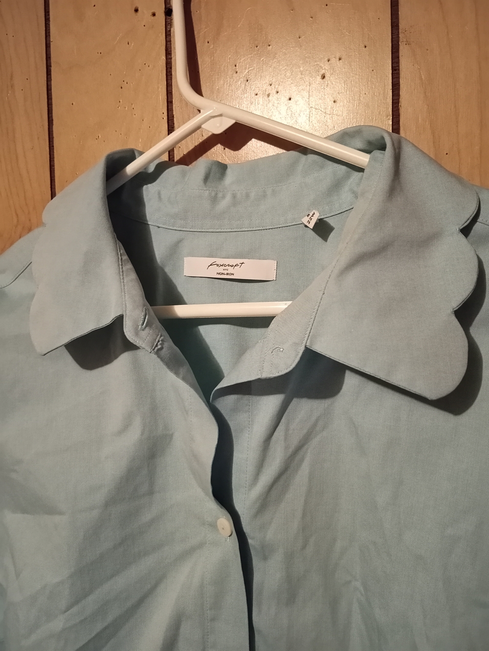 Foxcroft Light Blue Scallop Collar Button-Down Shirt